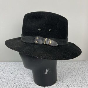 VTG Mallory by‎ Stetson Black Wool Hunter Hat Fedora Mens Size 7-7⅛ Medium USA